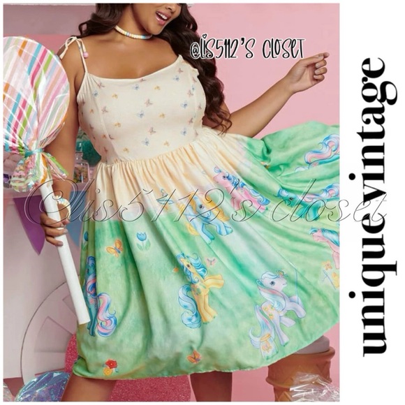 Unique Vintage x My Little Pony Butterfly Catchers Bobbie Swing Dress XL 14 - Picture 1 of 15